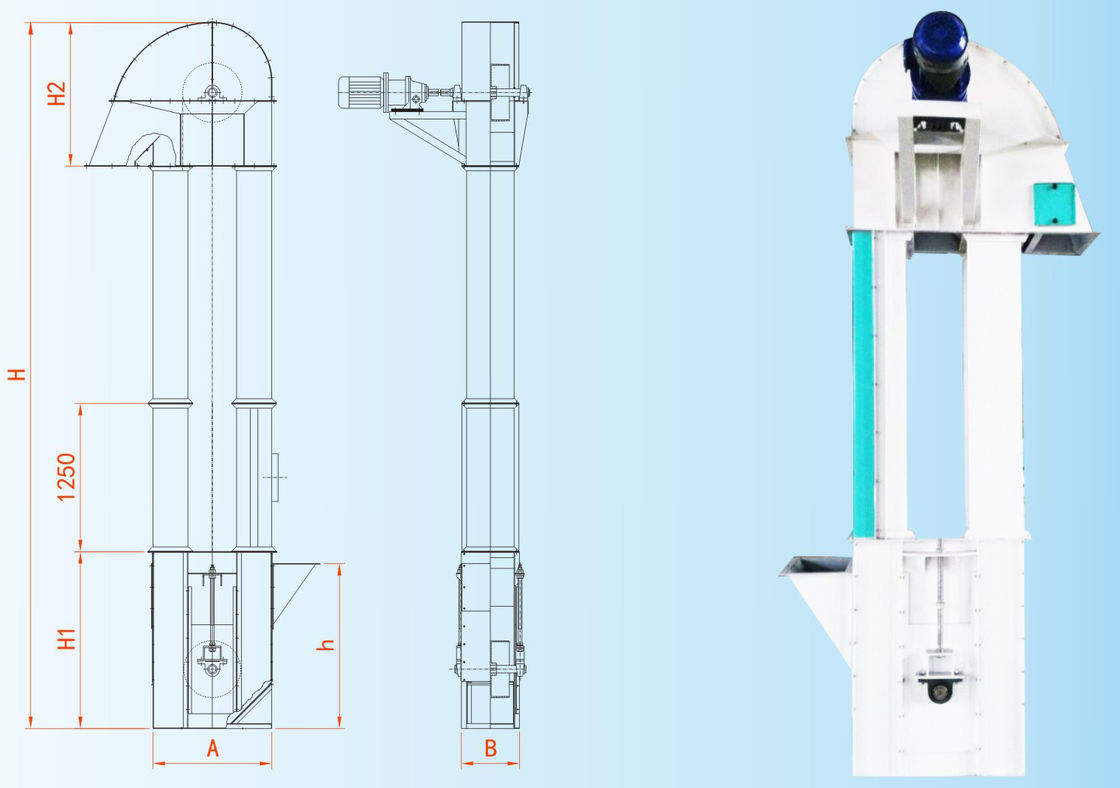 TDTG Series Quick Speed Vertical Bucket Elevator For Rice Mill Long Working Life